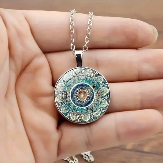 Collar Mandala Redonda Azul Vintage