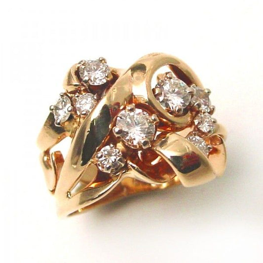Anillo Irregular con Circonita Incrustada en Oro Vintage