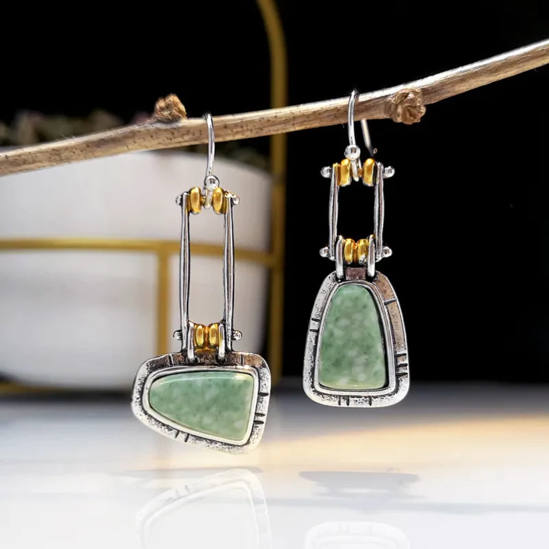 Aretes Mecánicos Vintage de Piedra Verde
