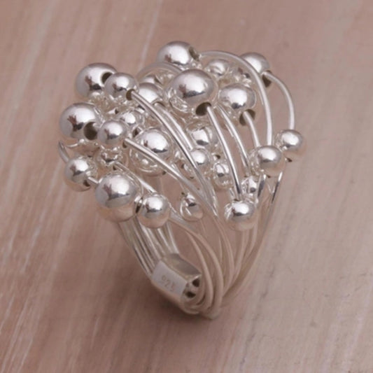 Anillo Brotes Plateados Vintage