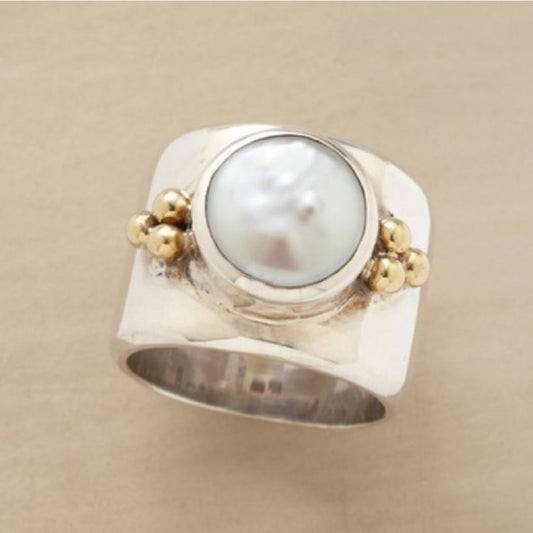 Anillo Piedra Lunar en Oro y Plata Vintage