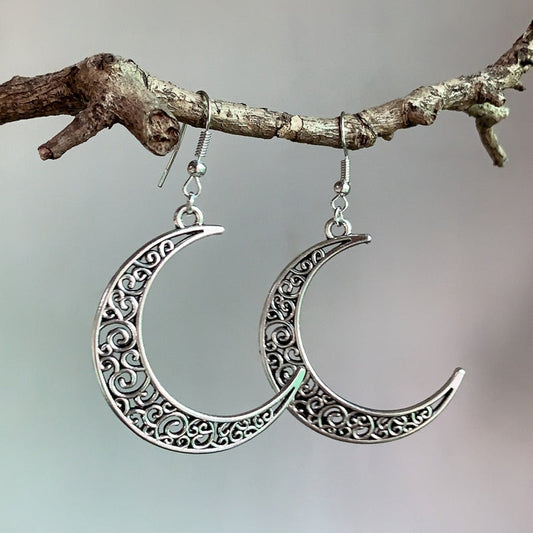 Pendientes Vintage de Media Luna en Plata Antigua