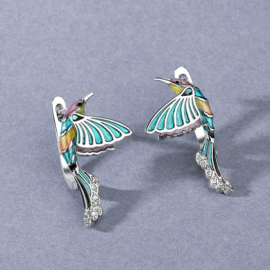 Pendientes Creativos Colibrí Pintados a Mano