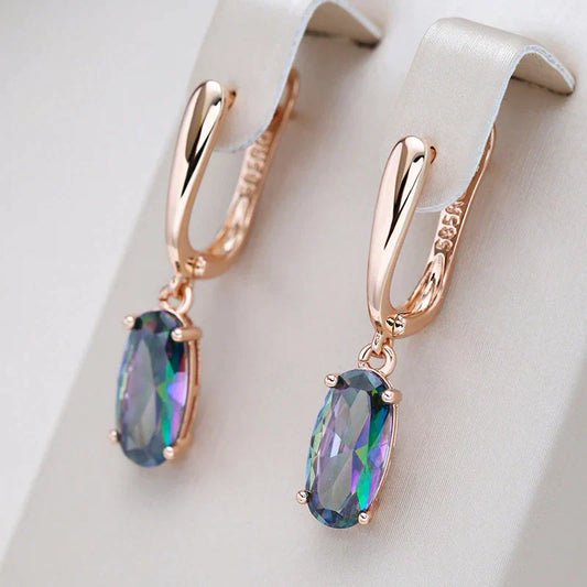 Aretes con Cristal Multicolor Elegante en Oro