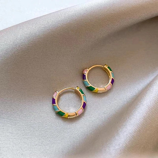 Aretes con Esmalte Multicolor Dorados Vintage