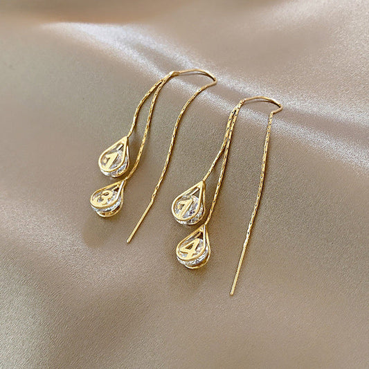 Aretes Colgantes de Gotas con Cristales en Oro
