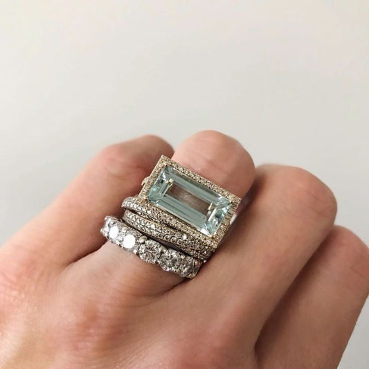 Juego de anillos vintage de plata con vidrio turquesa