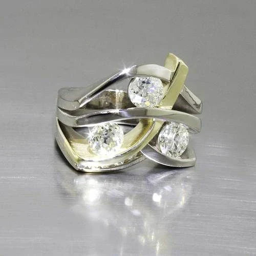 Anillo Circonitas en Oro y Plata Vintage