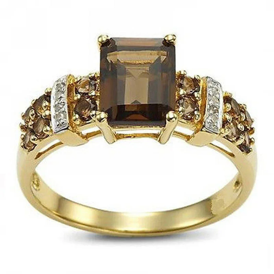 Anillo Cristal Marrón y Oro Vintage