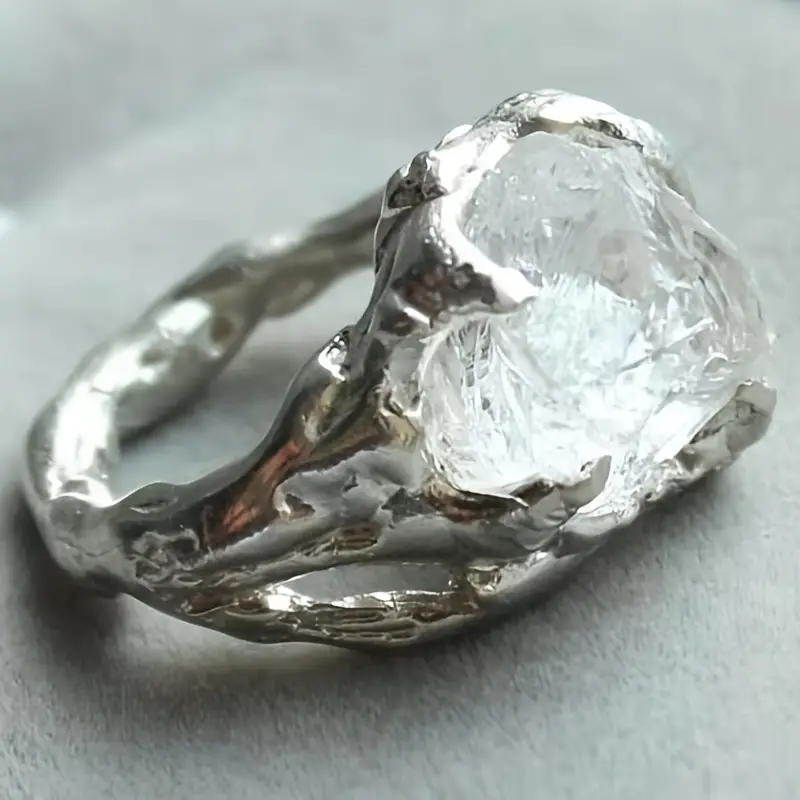 Anillo Piedra Cristal Blanca Vintage en Plata