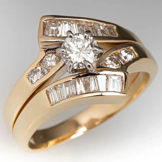 Anillo Irregular con Circonita Vintage Dorado