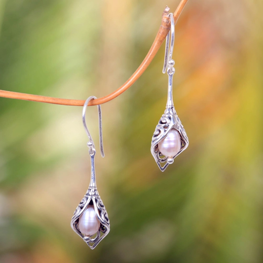 Aretes Colgantes con Perlas en Plata