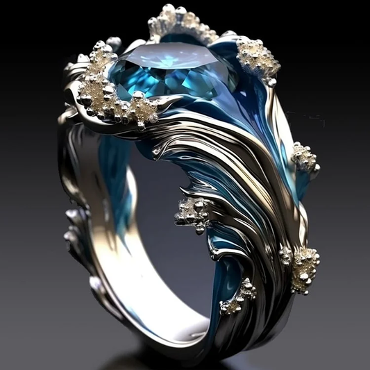 Anillo vintage con cristal ondulado oceánico