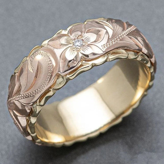 Anillo Rosado Floral en Oro Vintage