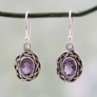 Aretes Colgantes Morados de Cristal Vintage