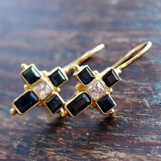 Aretes Dorados Negros con Cristal Vintage