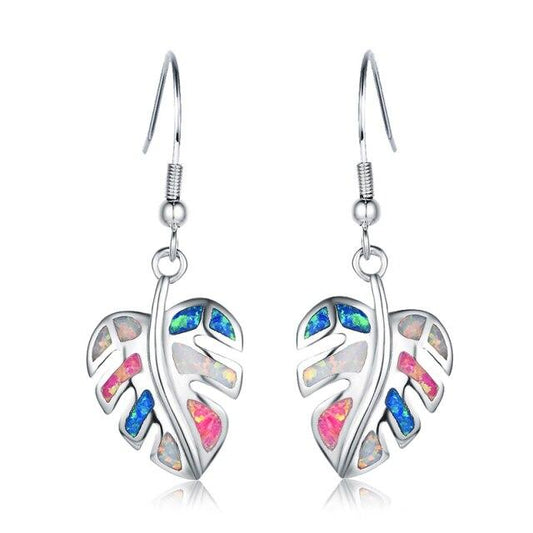 Aretes Hojas del Bosque en Ópalos Multicolor
